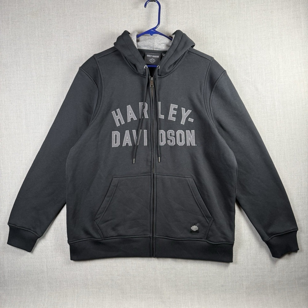 HARLEY DAVIDSON Hoodie Mens Large Knit Black Staple Zip-Up Jacket Black Beauty